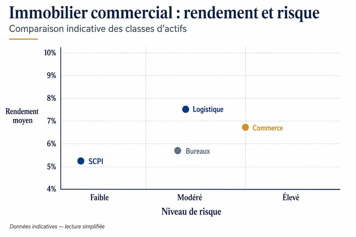 Graphique comparatif du couple rendement-risque pour optimiser la rentabilité de vos investissements immobiliers professionnels